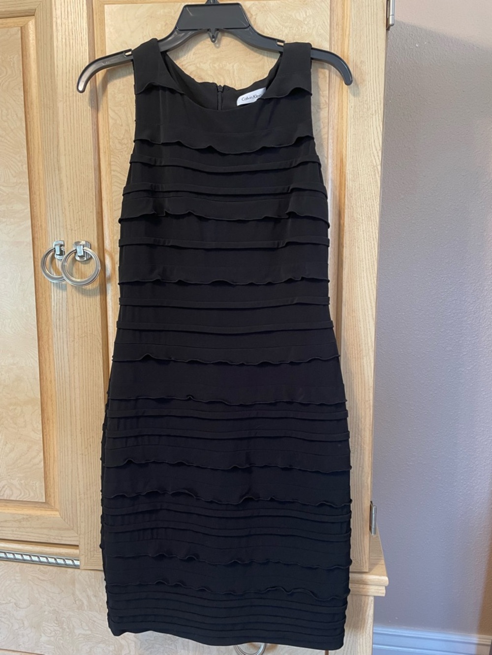 Calvin Klein Black Ruffled Layered Midi Dress